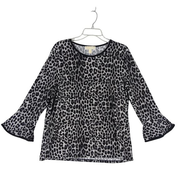 Michael Michael Kors Animal Print Top Size XL Black and Gray Flared Long Sleeves - Picture 2 of 9
